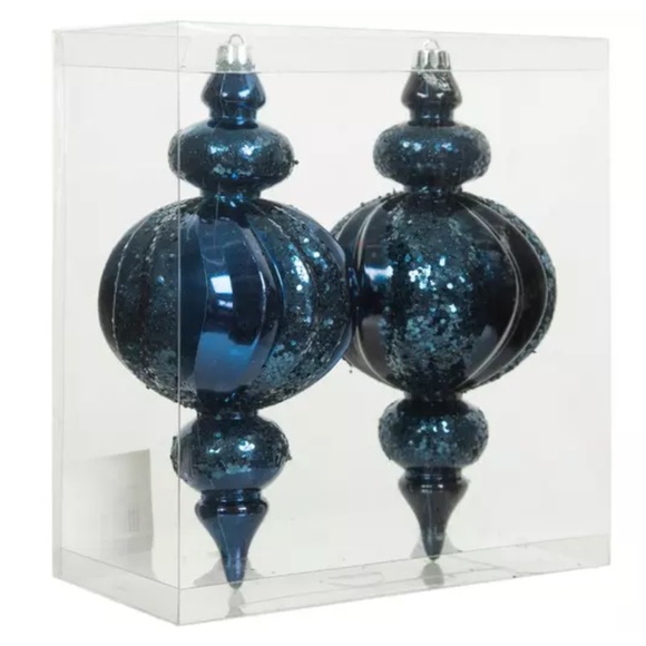 Royal Navy Blue Glitter Large Icicle Finial Ornaments 2 Pack - Picture 5 of 5